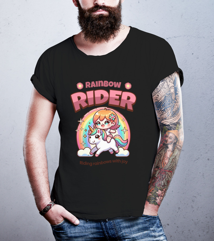Rainbow Rider Riding Rainbows With Joy T-Shirt
