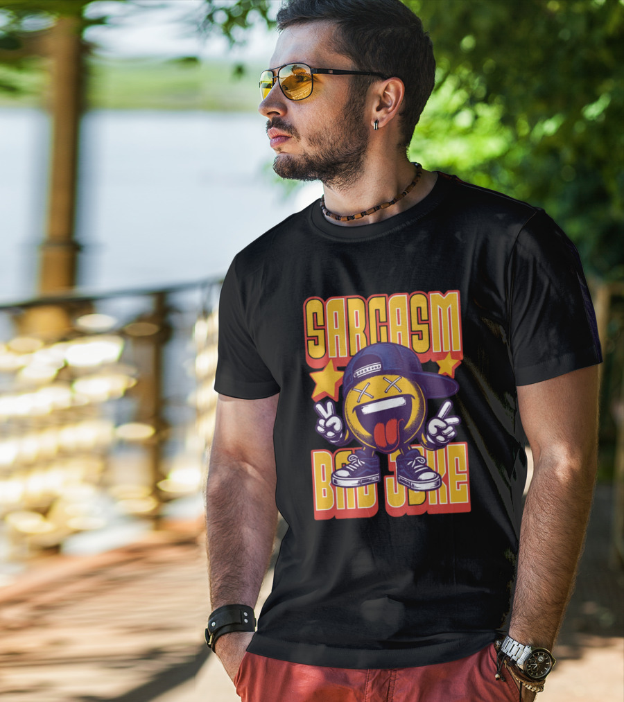 SARCASM BAD JOKE Emoji Character Laugh Peace Sign Cap Sneakers T-Shirt