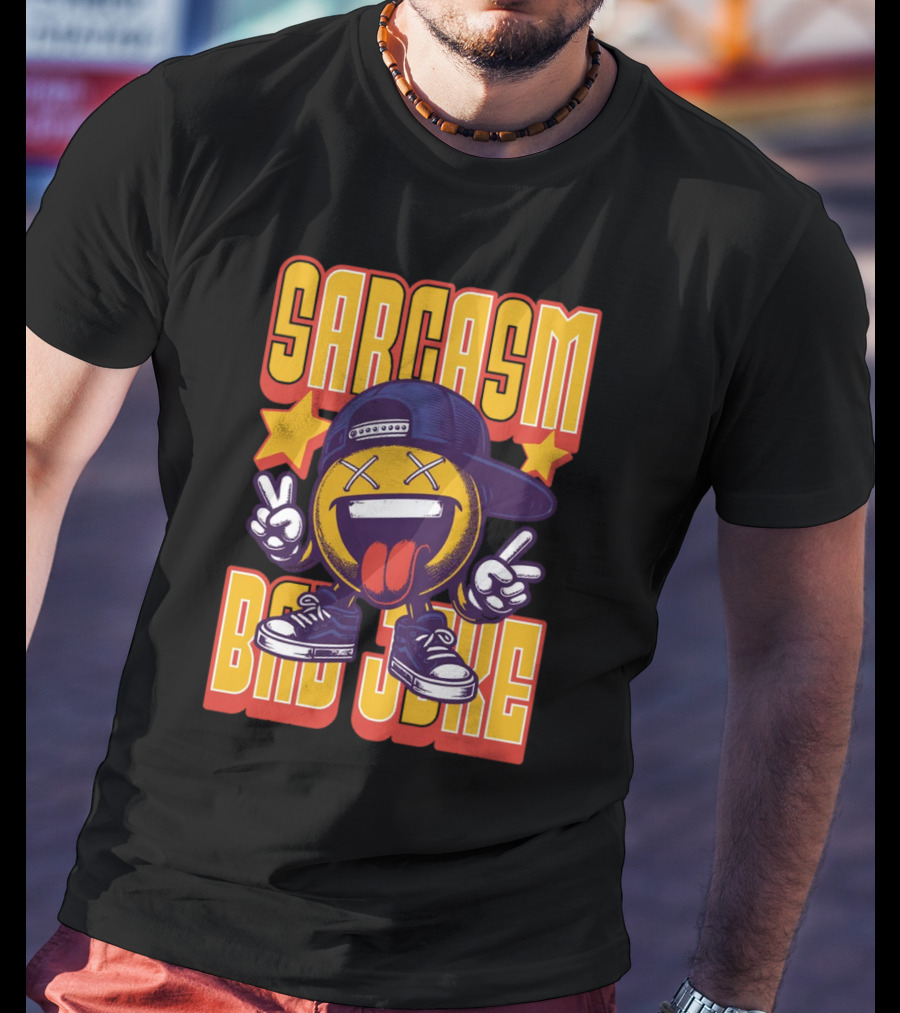 SARCASM BAD JOKE Emoji Character Laugh Peace Sign Cap Sneakers T-Shirt