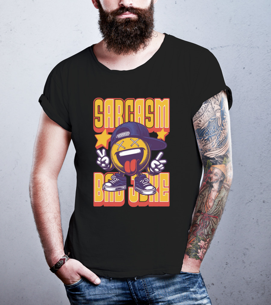 SARCASM BAD JOKE Emoji Character Laugh Peace Sign Cap Sneakers T-Shirt