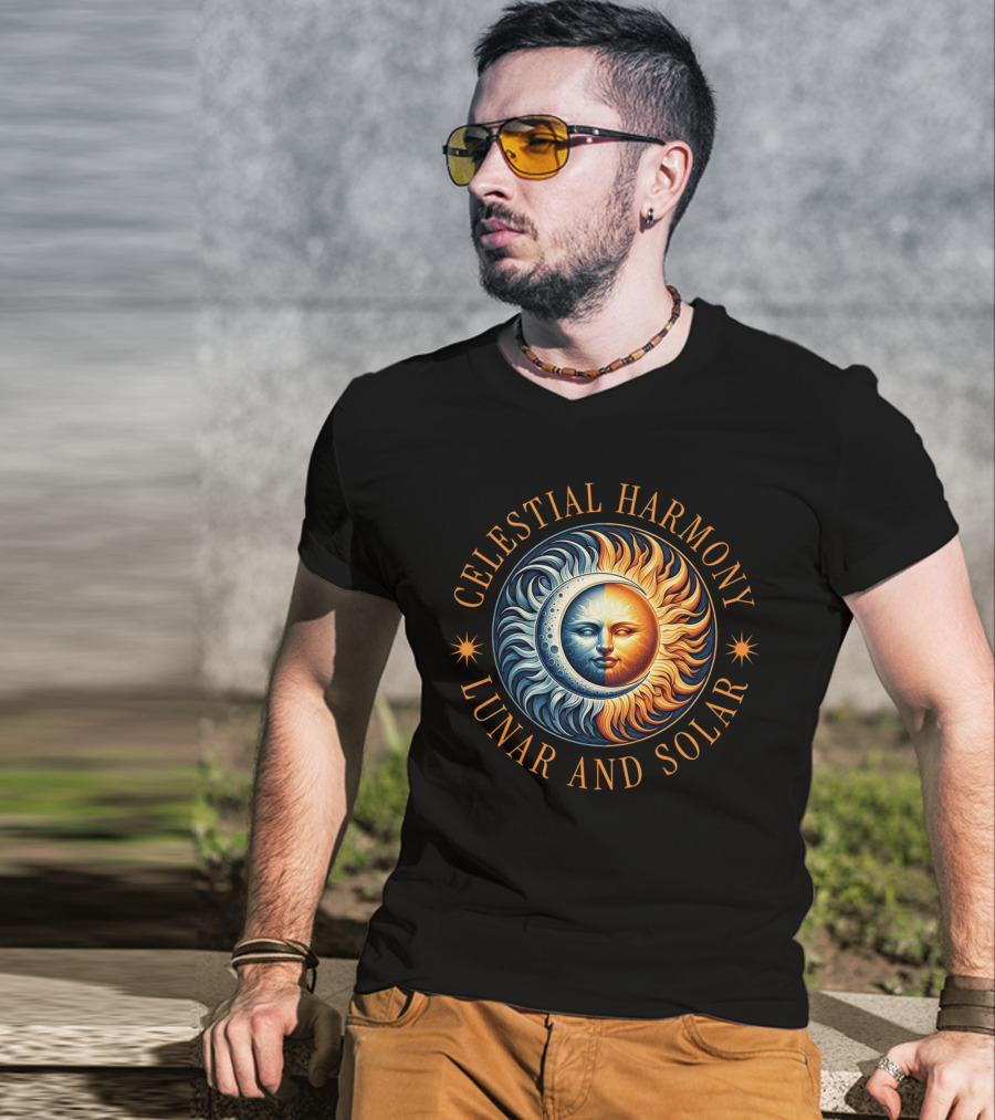 Celestial Harmony Lunar And Solar Duality Moon And Sun Symmetry T-Shirt