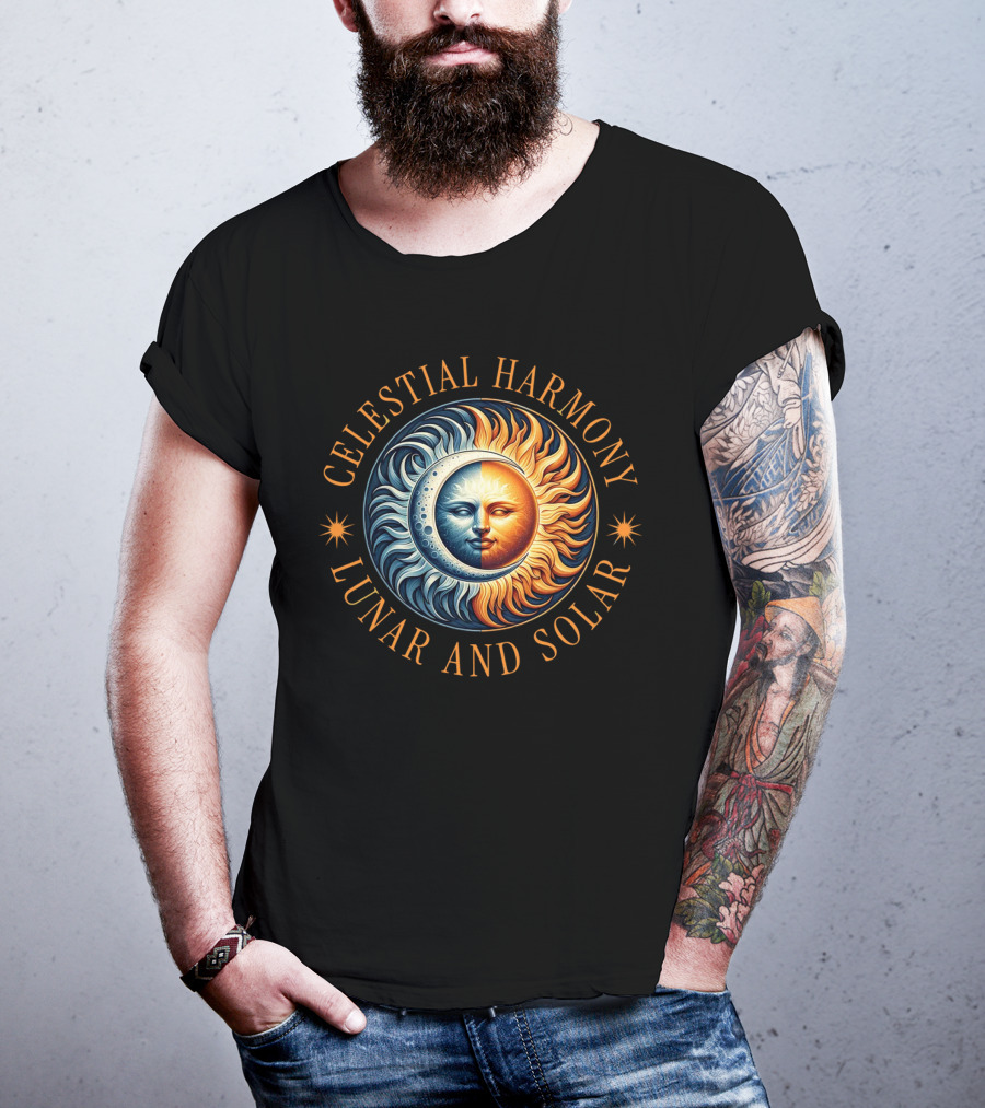 Celestial Harmony Lunar And Solar Duality Moon And Sun Symmetry T-Shirt