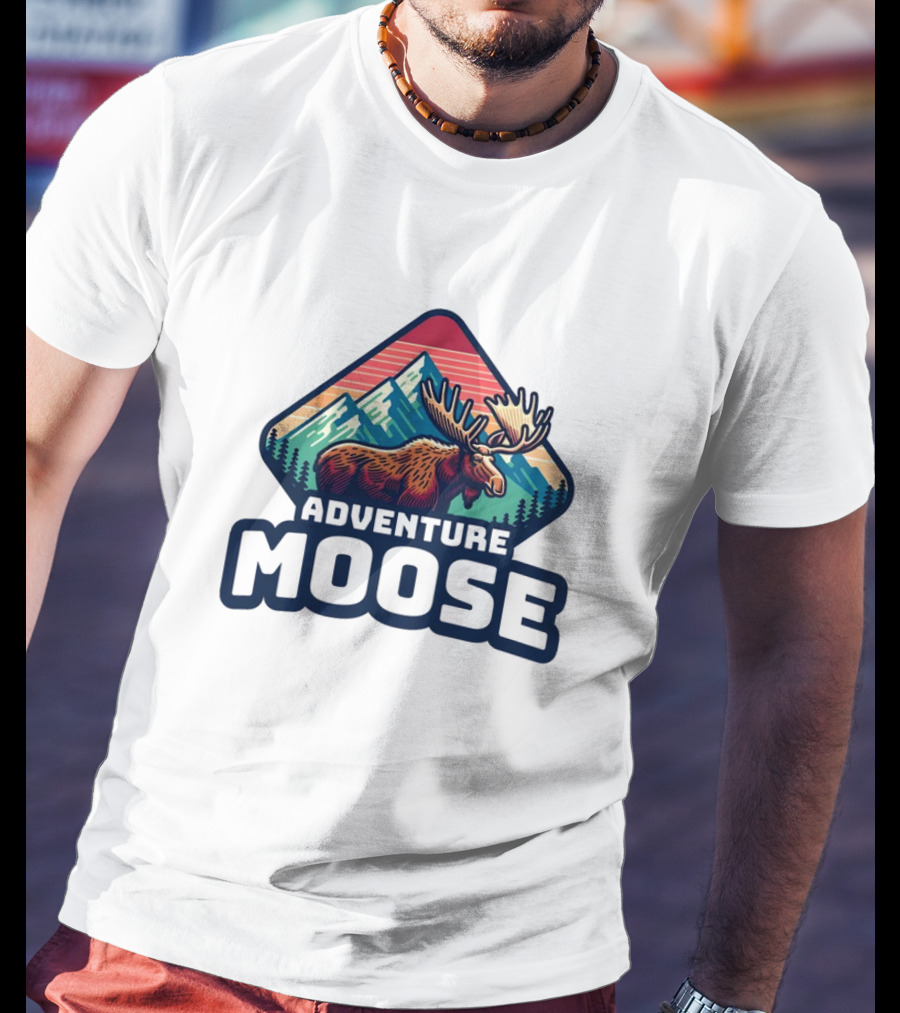 Adventure Moose Mountain Wilderness Retro Trekking T-Shirt