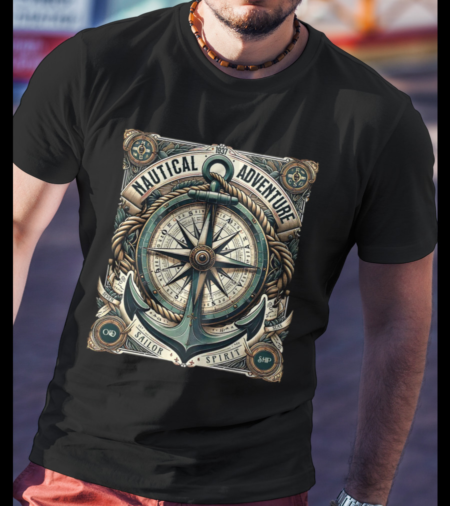 Nautical Adventure 1937 Old Sailor Spirit Ship Compass Anchor T-Shirt
