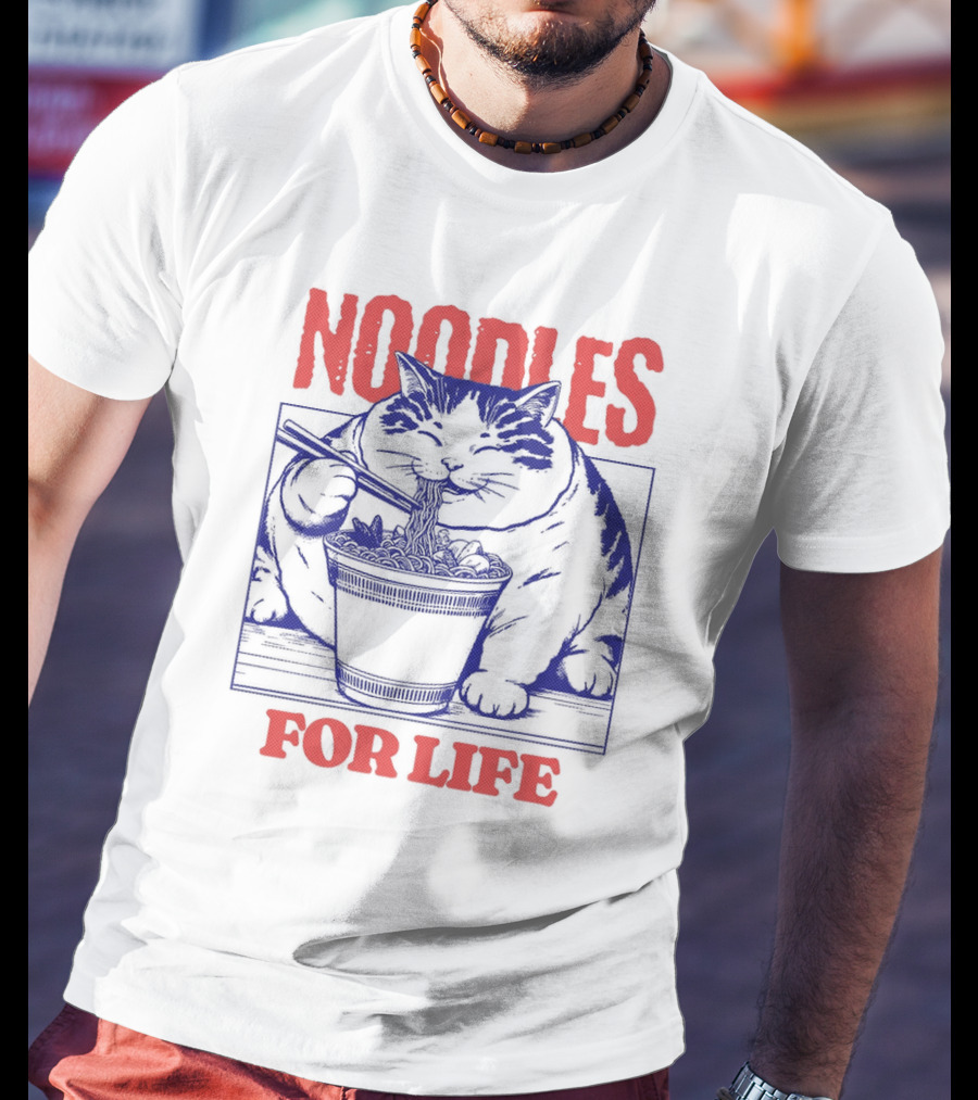 Noodles For Life Cat Eating Ramen T-Shirt