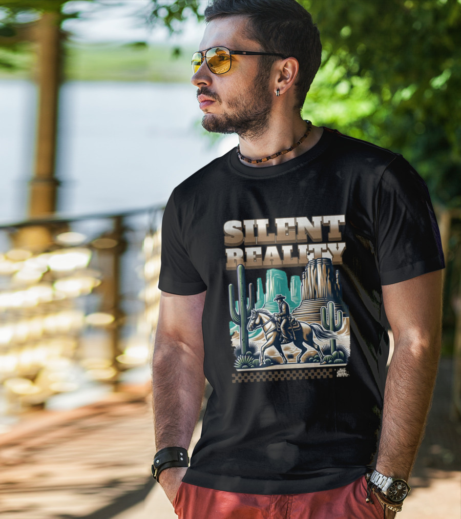 Silent Reality Cowboy Landscape With Cactus And Buttes T-Shirt