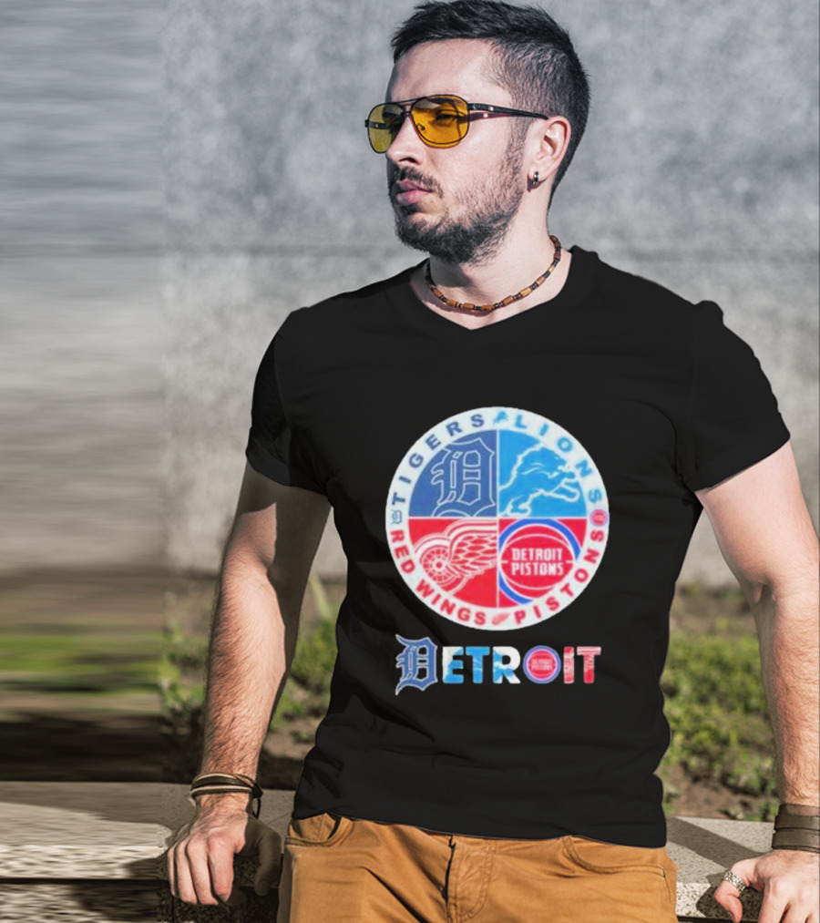 Detroit Tigers Lions Red Wings Pistons Circle T-Shirt