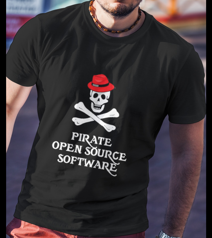 Jeff Geerling Pirate Open Source Software Skull With Red Hat T-Shirt