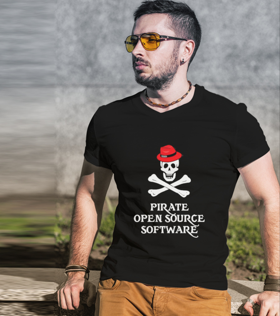 Jeff Geerling Pirate Open Source Software Skull With Red Hat T-Shirt