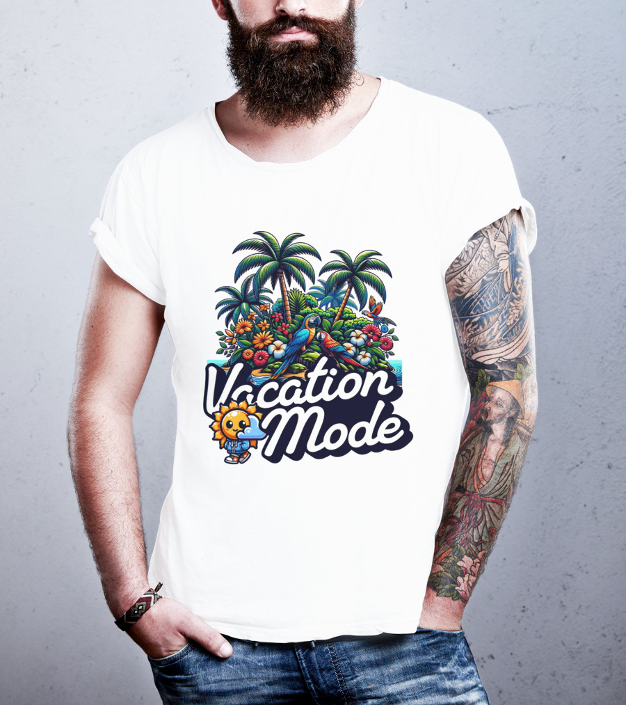 Vacation Mode Tropical Paradise Parrots And Palms T-Shirt