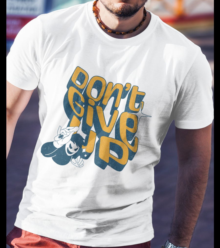 DON'T GIVE UP Retro Cartoon Hand Gesture Text T-Shirt