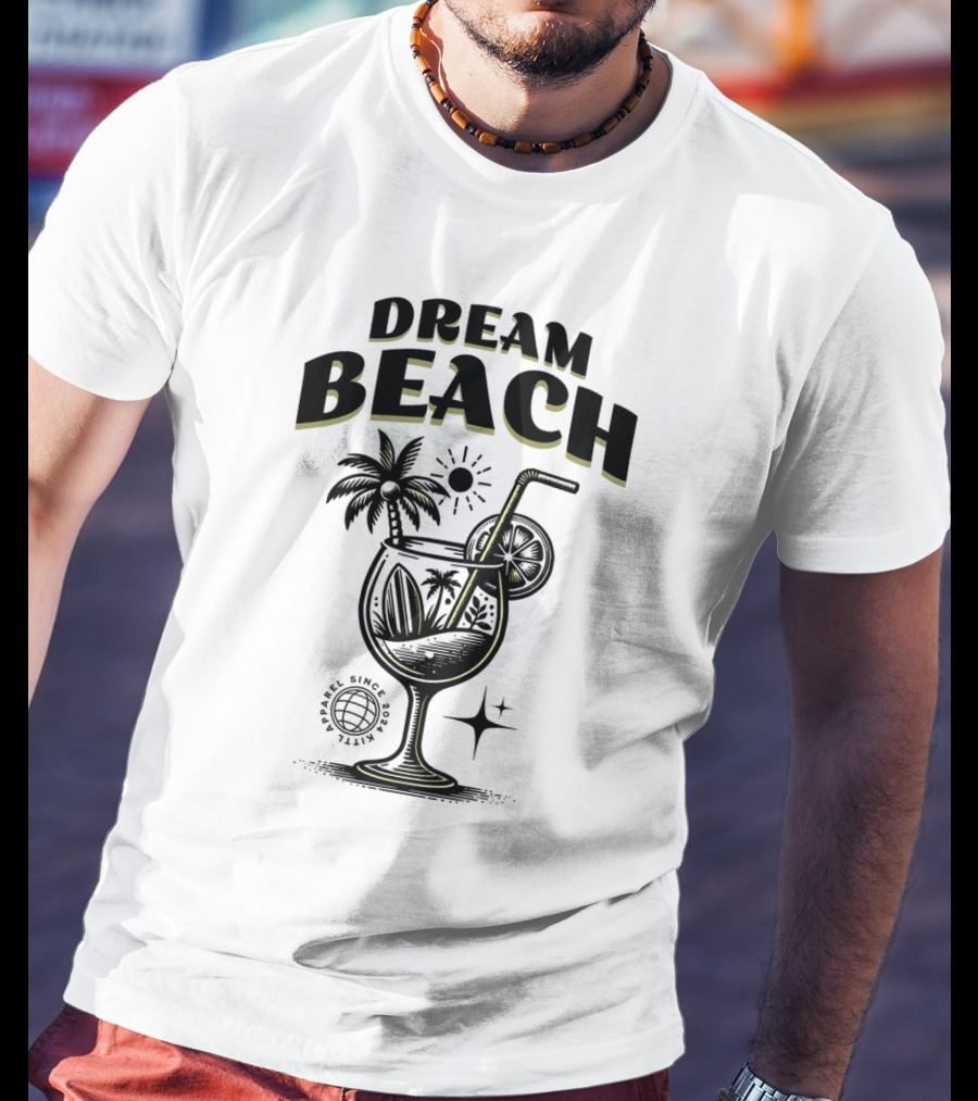 Dream Beach Travel Since 1981 Tropical Cocktail Palm Trees Sun And Moon T-Shirt