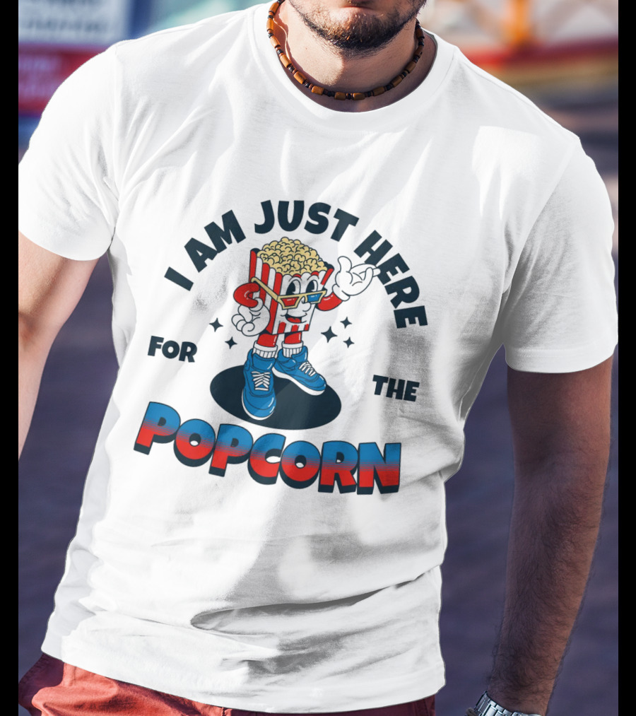 I Am Just Here For The Popcorn Retro Mascot T-Shirt
