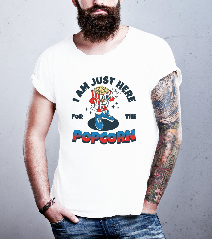 I Am Just Here For The Popcorn Retro Mascot T-Shirt