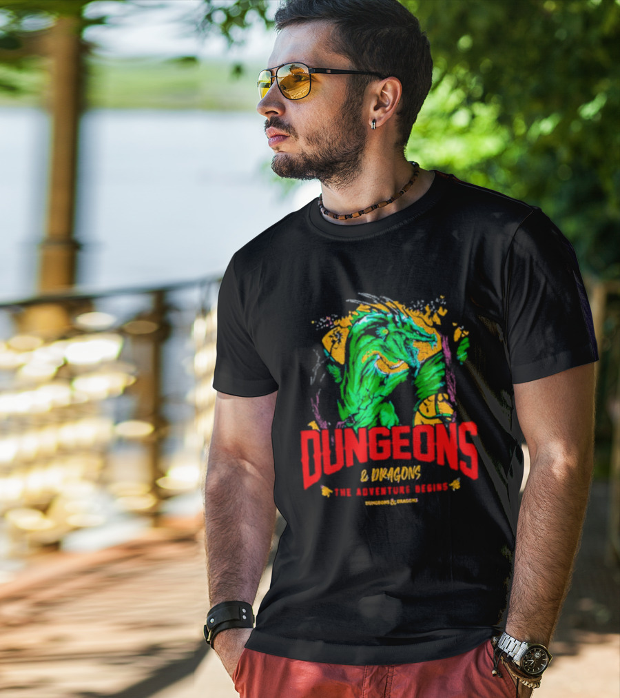 Dungeons And Dragons The Adventure Begins Green Dragon Fantasy T-Shirt