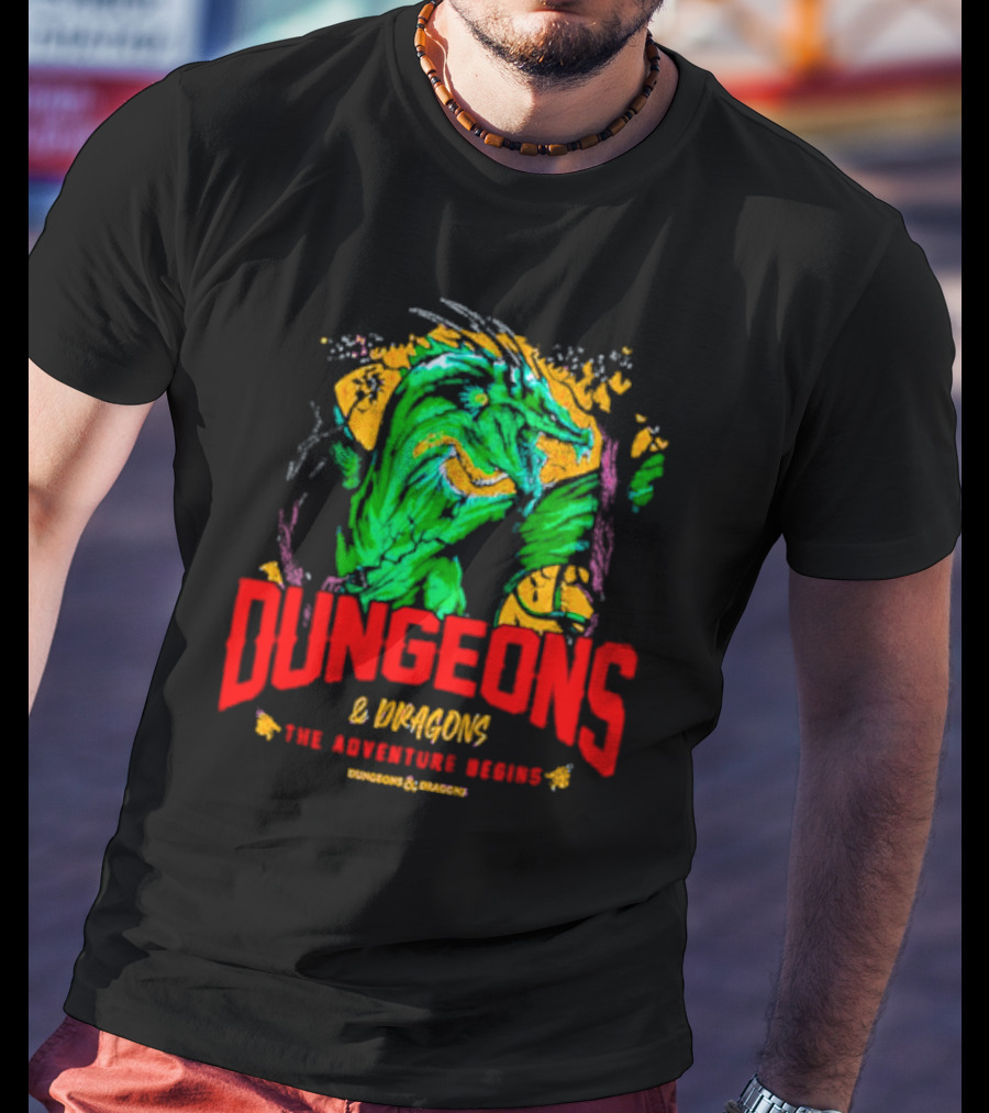 Dungeons And Dragons The Adventure Begins Green Dragon Fantasy T-Shirt