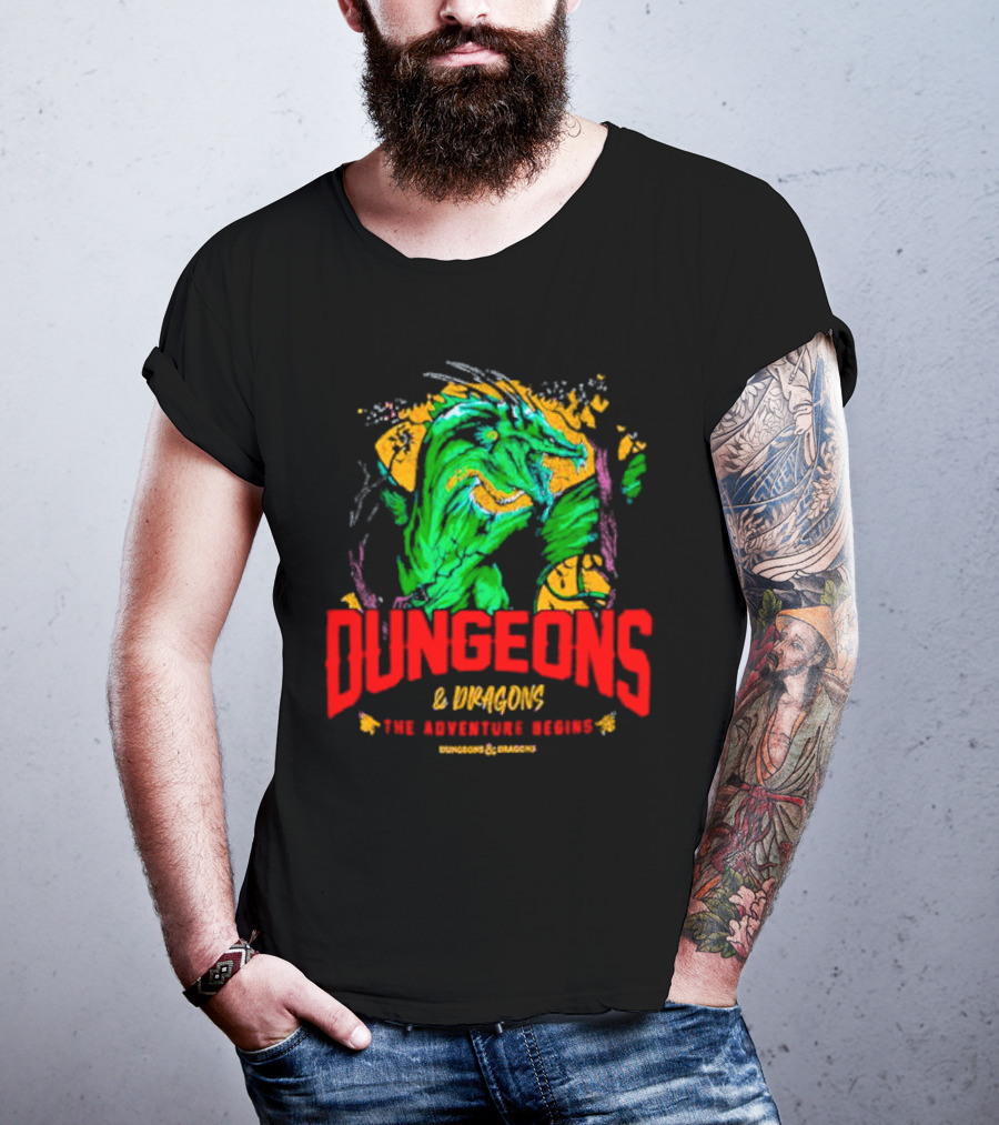 Dungeons And Dragons The Adventure Begins Green Dragon Fantasy T-Shirt
