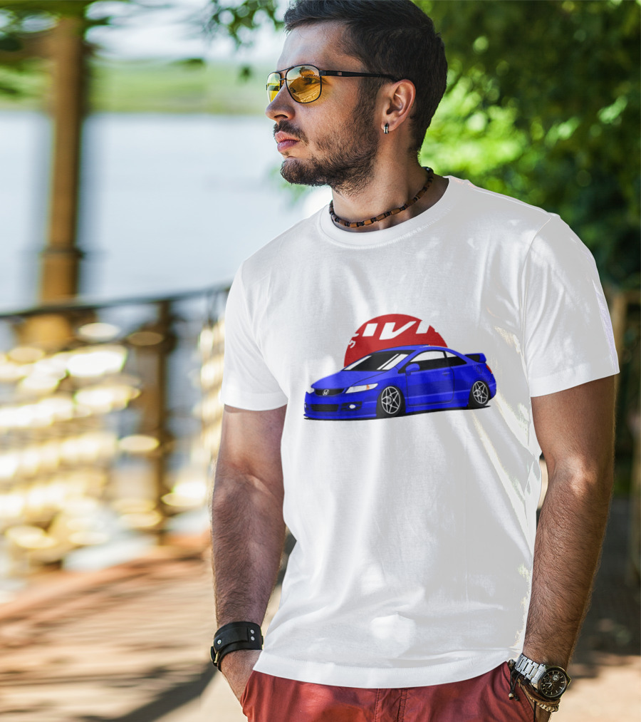 Civic SI JDM Cars Blue Honda With Japanese Characters T-Shirt