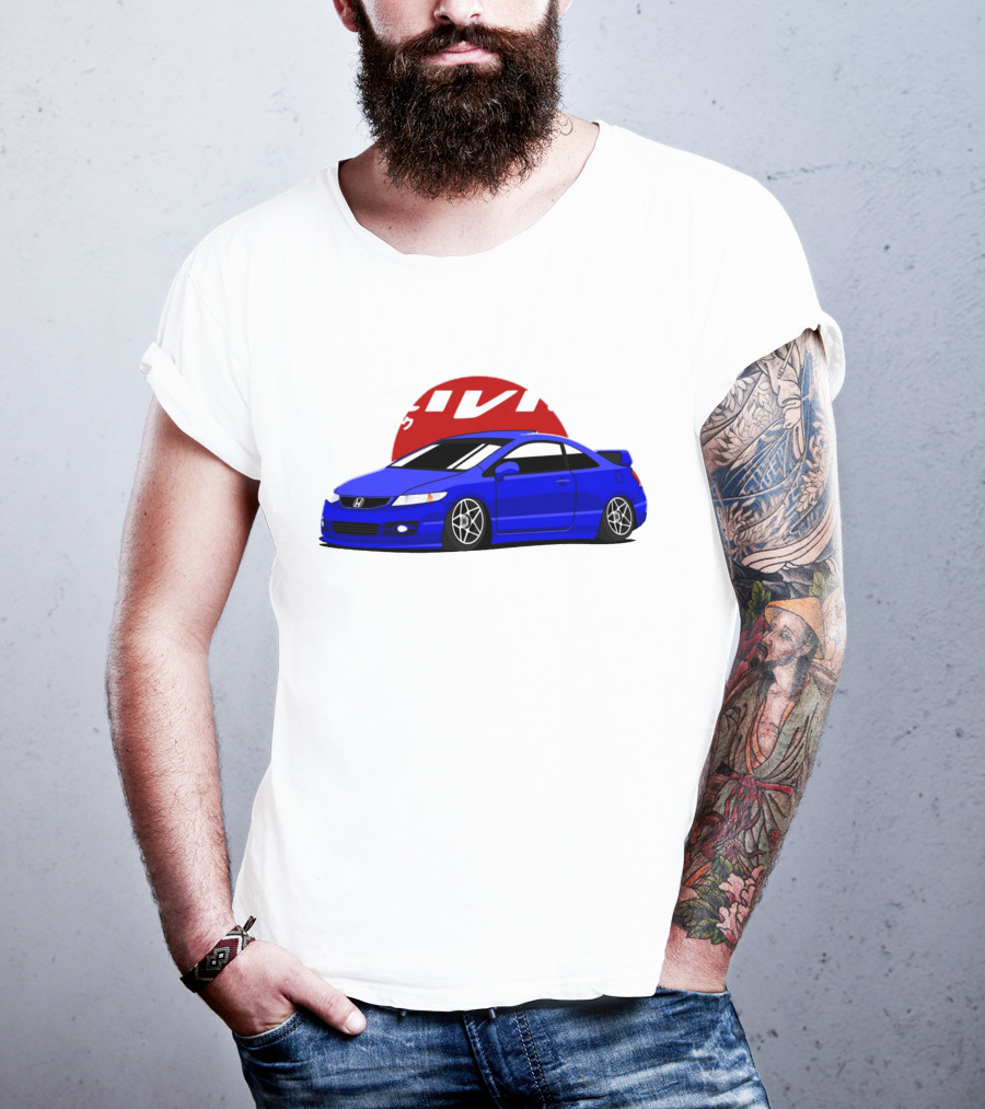 Civic SI JDM Cars Blue Honda With Japanese Characters T-Shirt