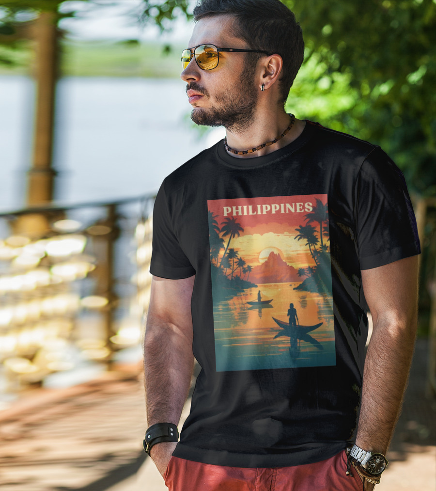 Philippines Sunset Canoe Adventure Tropical Paradise Scene T-Shirt