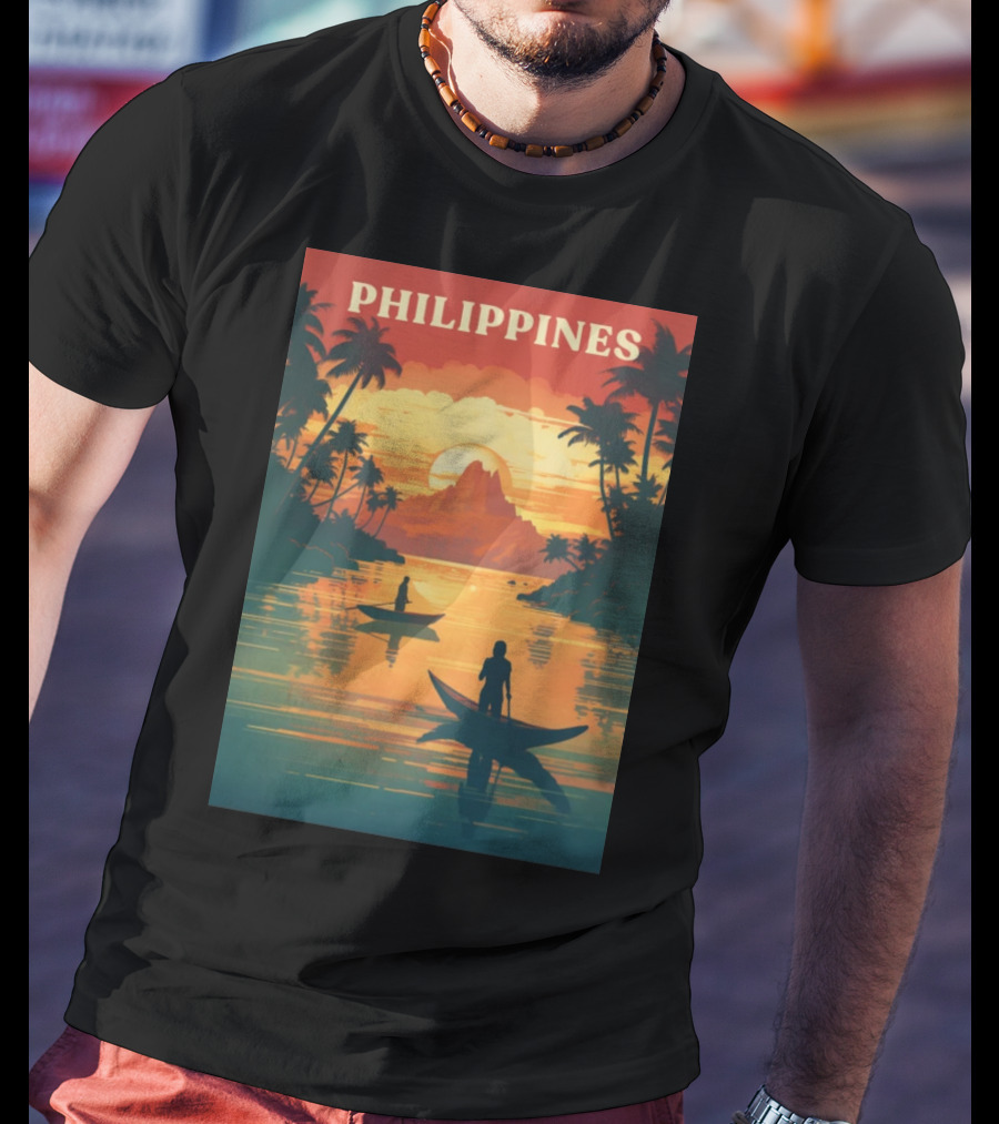 Philippines Sunset Canoe Adventure Tropical Paradise Scene T-Shirt