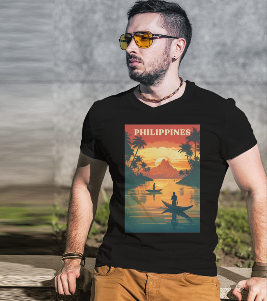 Philippines Sunset Canoe Adventure Tropical Paradise Scene T-Shirt