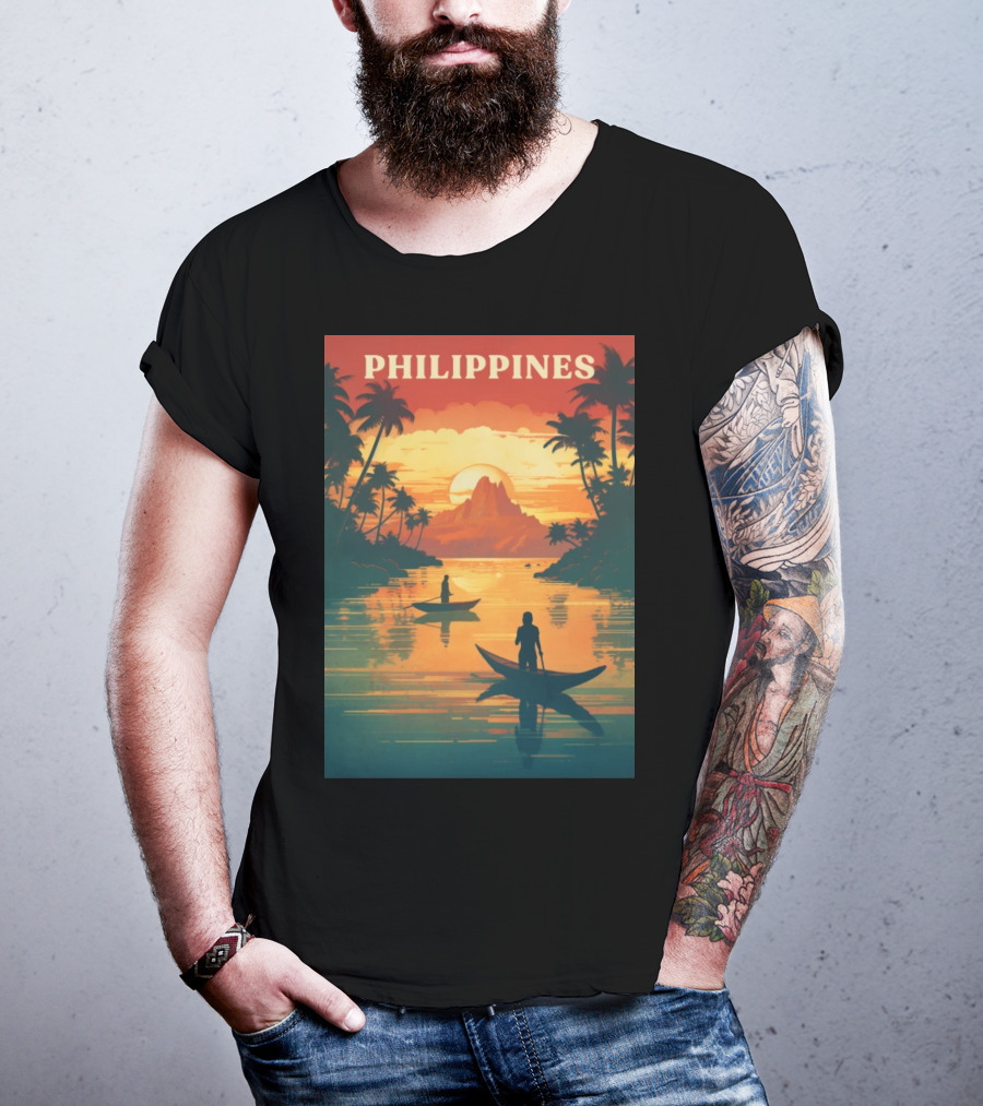 Philippines Sunset Canoe Adventure Tropical Paradise Scene T-Shirt
