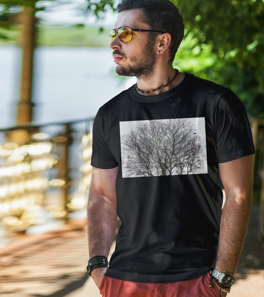 Winters Tracery Bare Tree Branches In Overcast Grey Sky T-Shirt