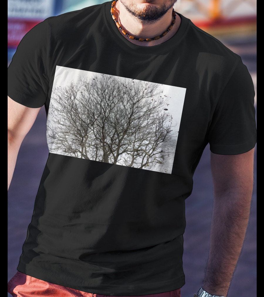 Winters Tracery Bare Tree Branches In Overcast Grey Sky T-Shirt