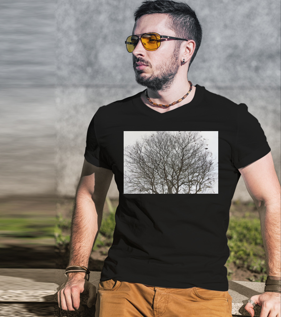 Winters Tracery Bare Tree Branches In Overcast Grey Sky T-Shirt