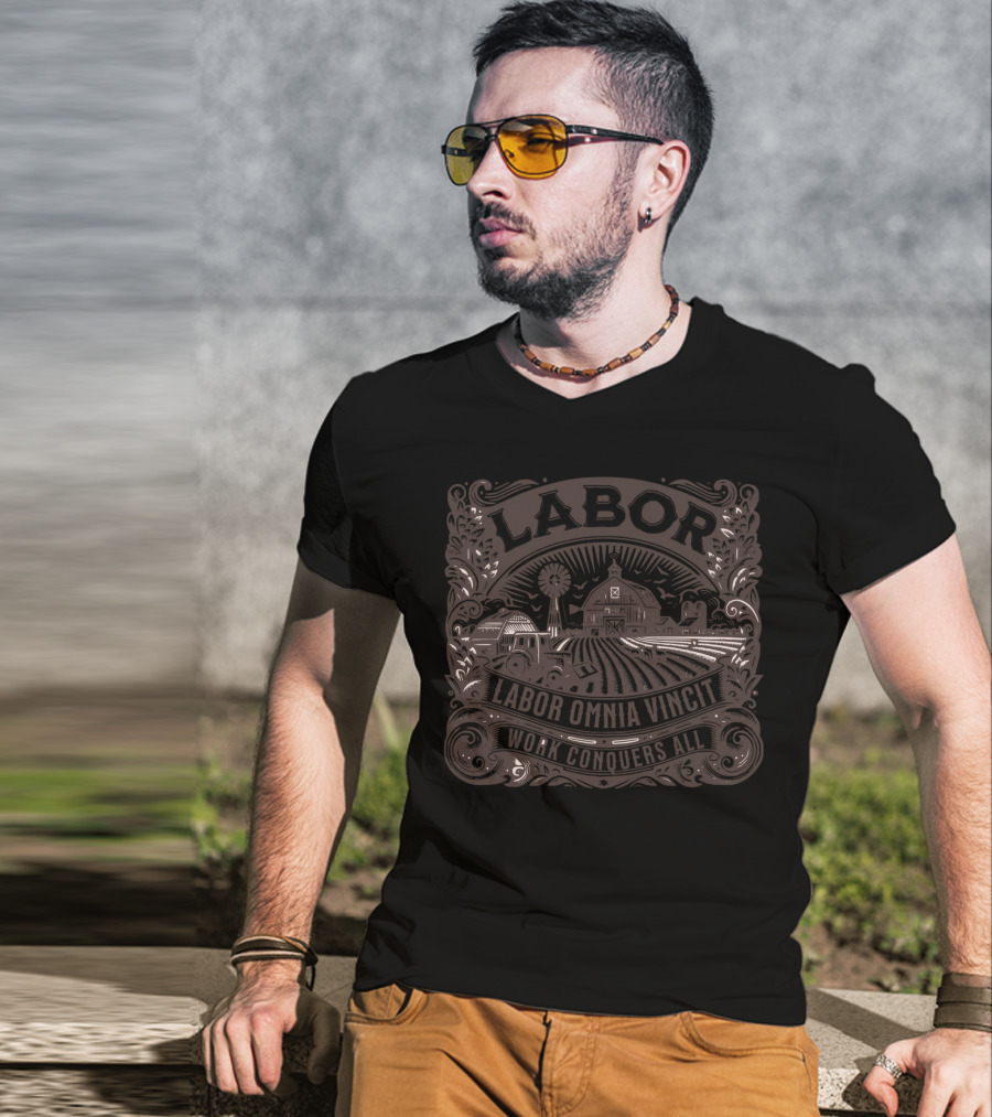 Labor Omnia Vincit Work Conquers All Farm Barn Windmill T-Shirt