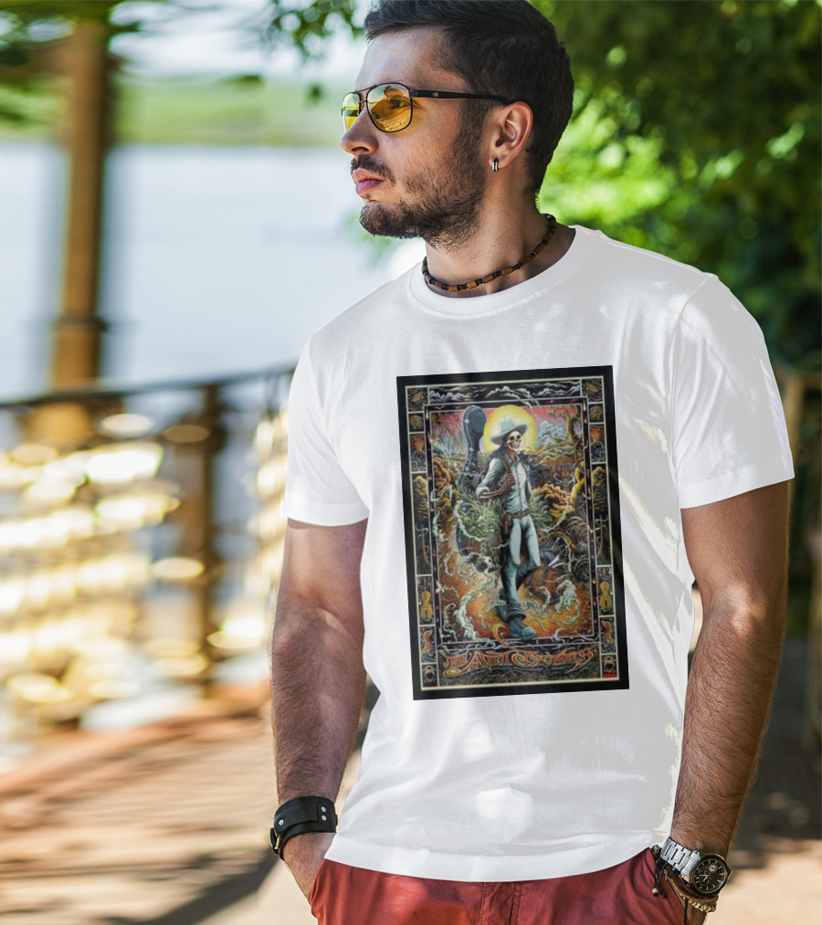 The Avett Brothers Skeleton Cowboy With Guitar And Sunburst Background Stanford T-Shirt