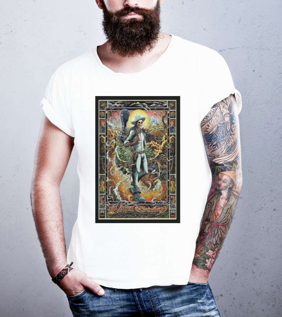 The Avett Brothers Skeleton Cowboy With Guitar And Sunburst Background Stanford T-Shirt