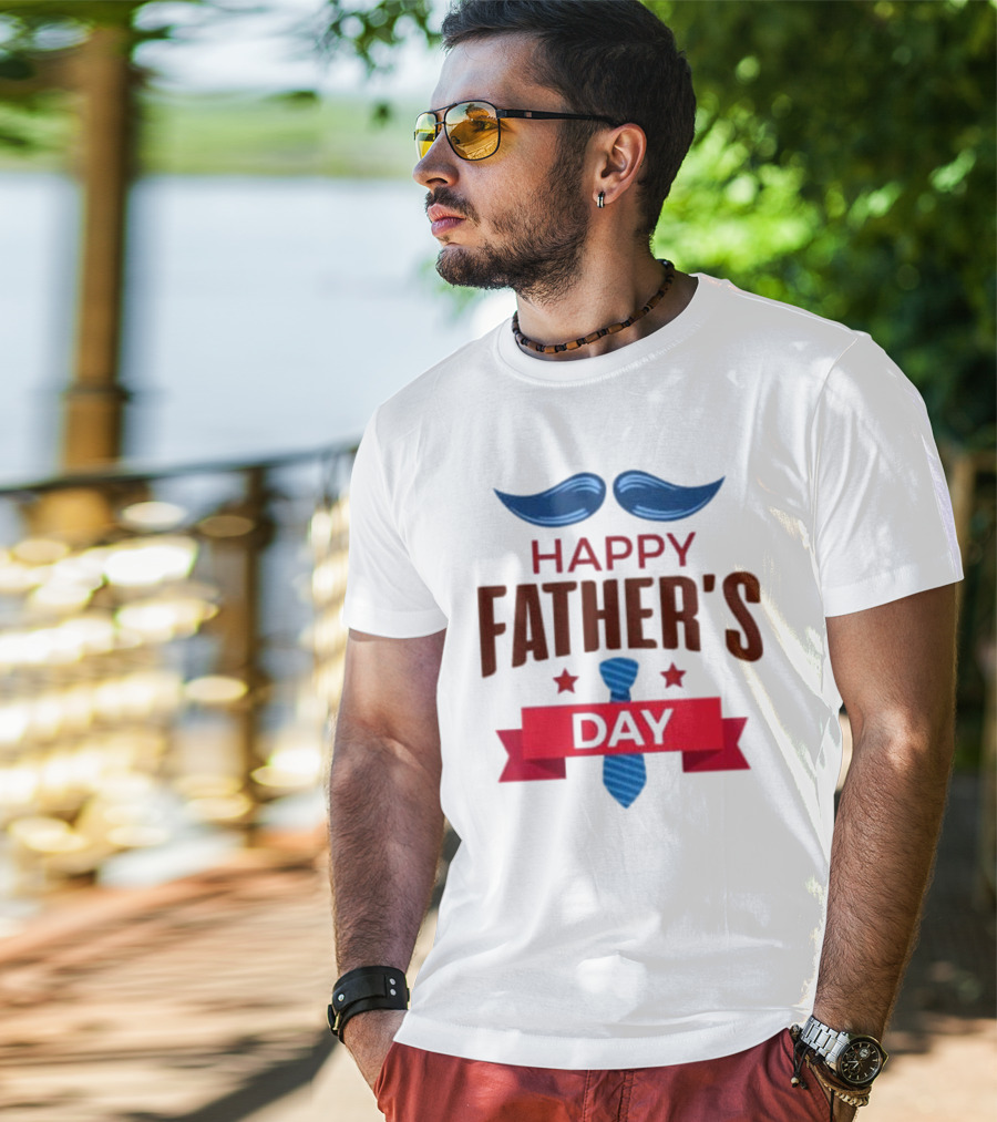 Happy Father's Day Blue Mustache And Tie T-Shirt