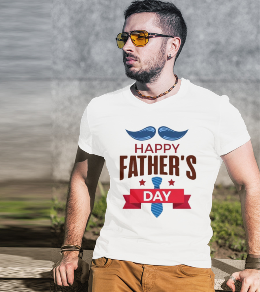 Happy Father's Day Blue Mustache And Tie T-Shirt