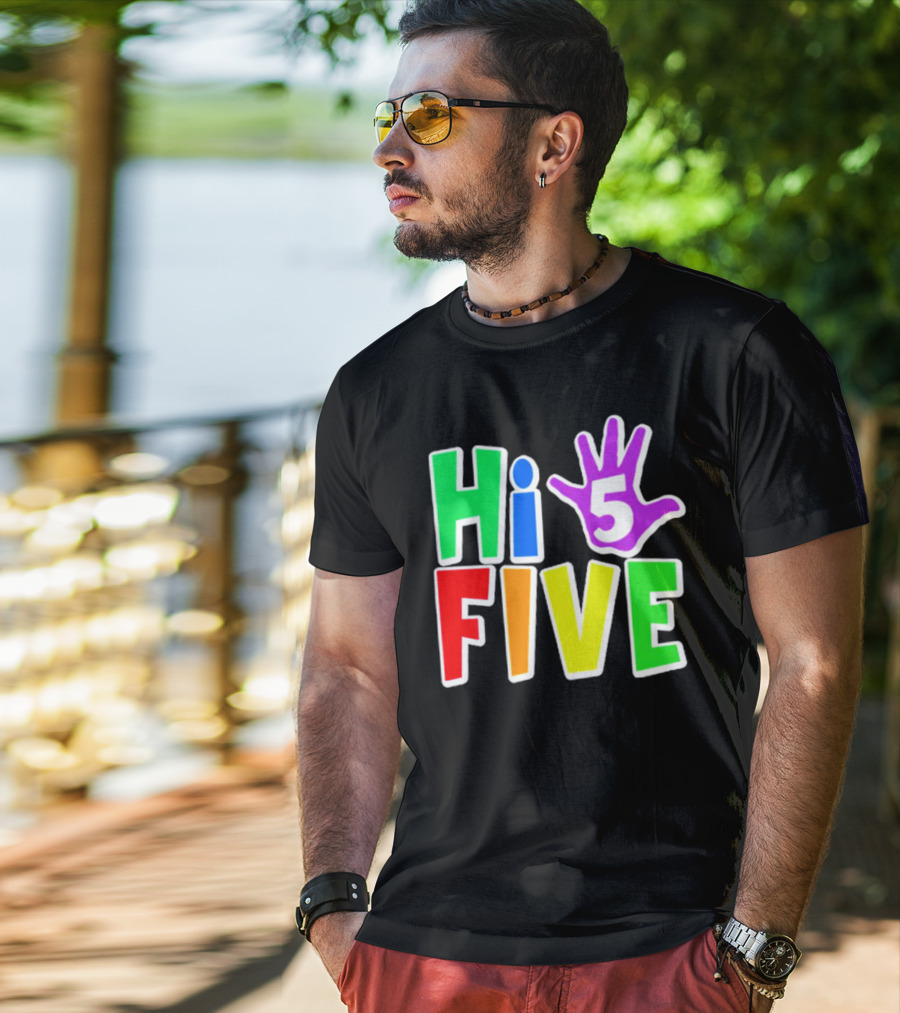 Hi Five Birthday Kids Boys And Girls Colorful Handprint T-Shirt