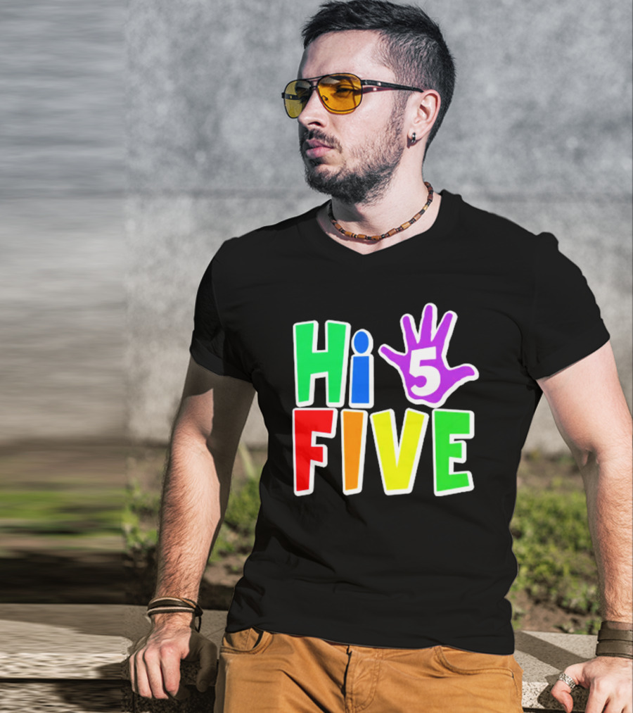 Hi Five Birthday Kids Boys And Girls Colorful Handprint T-Shirt