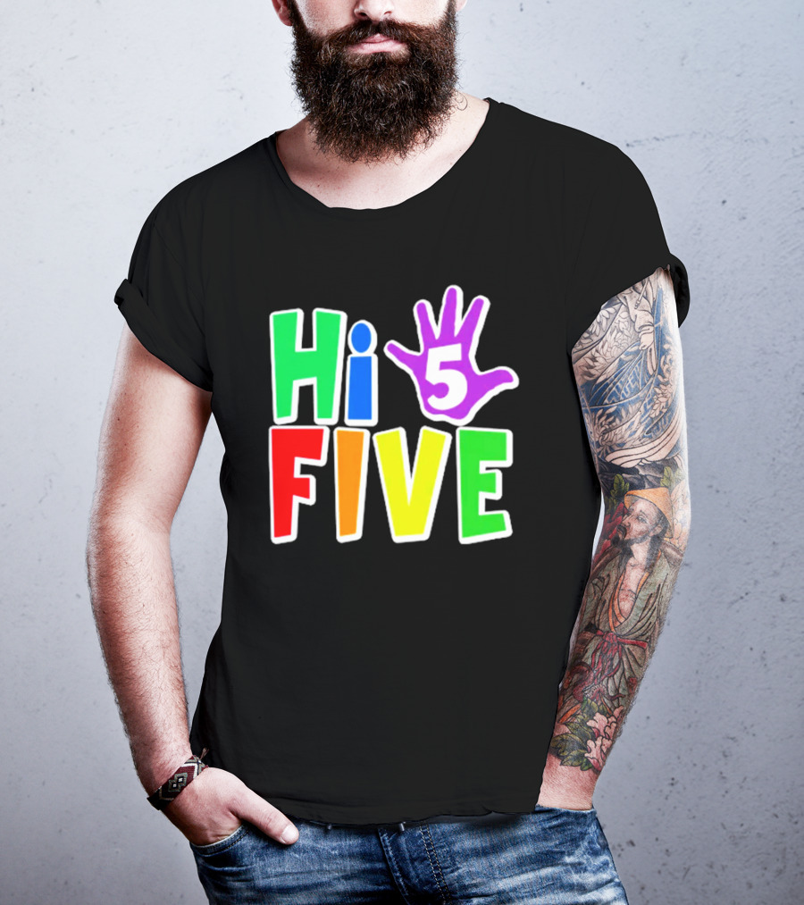 Hi Five Birthday Kids Boys And Girls Colorful Handprint T-Shirt