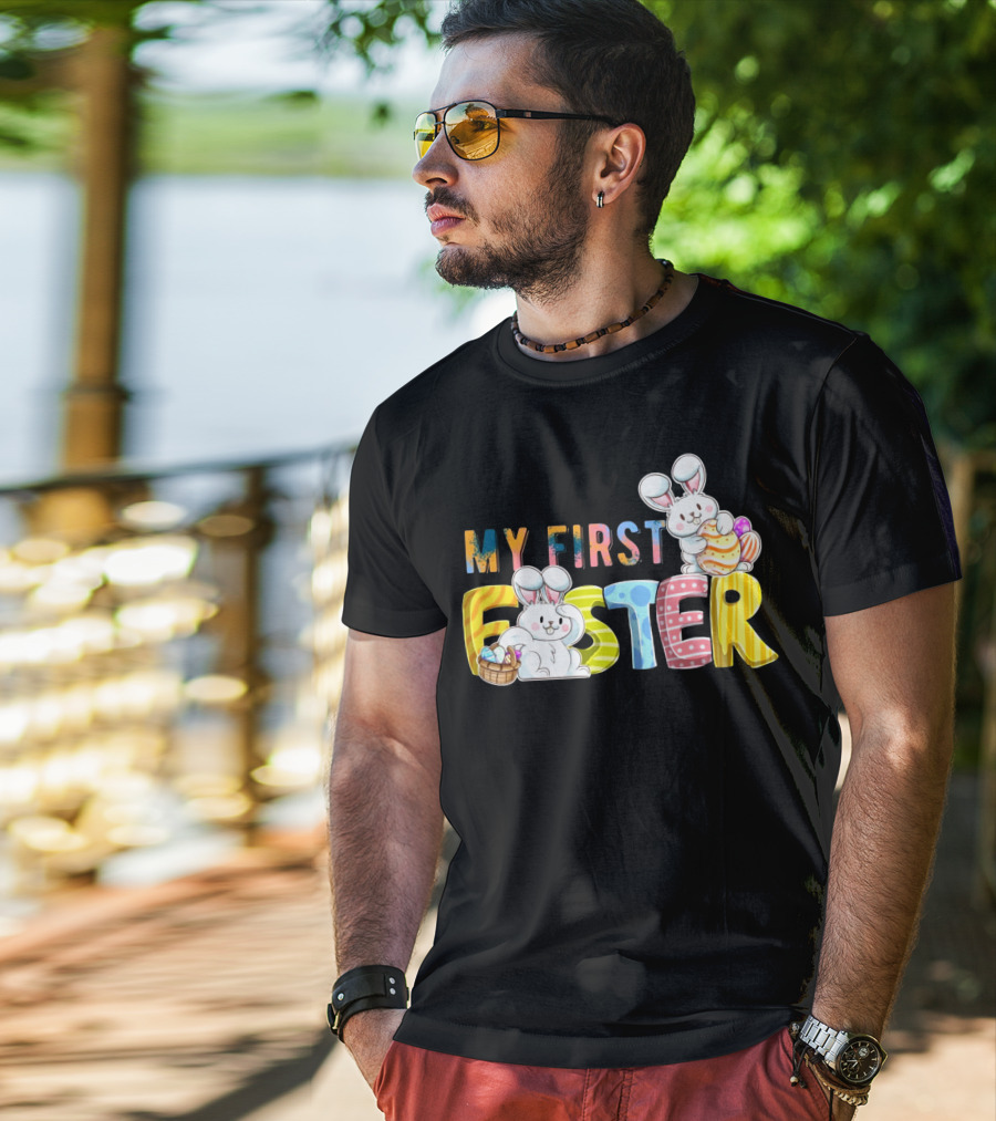 My First Easter Baby Boy Easter Bunny With Colorful Eggs And Bunnies T-Shirt