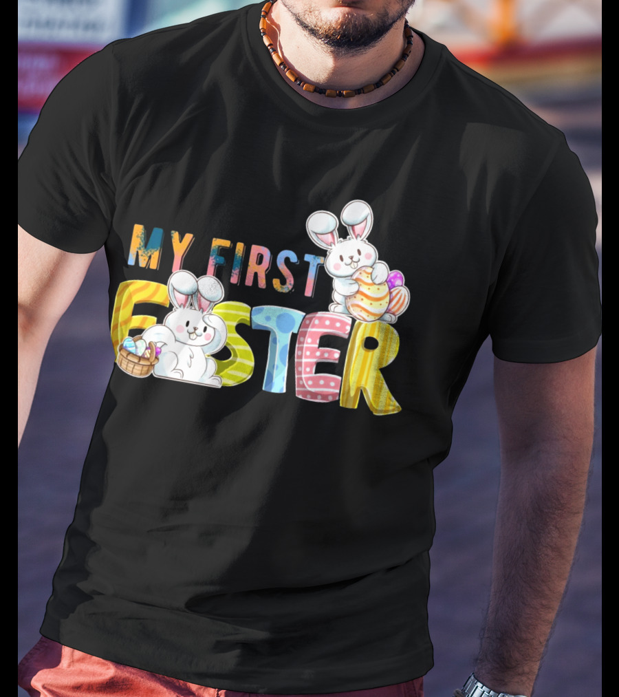 My First Easter Baby Boy Easter Bunny With Colorful Eggs And Bunnies T-Shirt