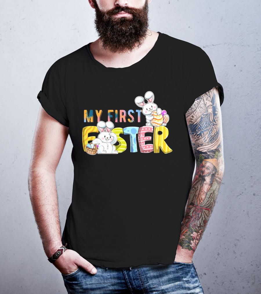 My First Easter Baby Boy Easter Bunny With Colorful Eggs And Bunnies T-Shirt