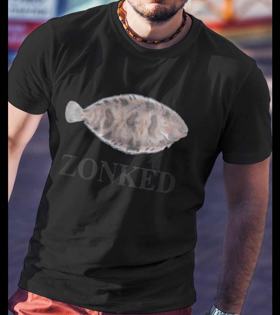 Zonked Fish Flounder With Faded Text T-Shirt