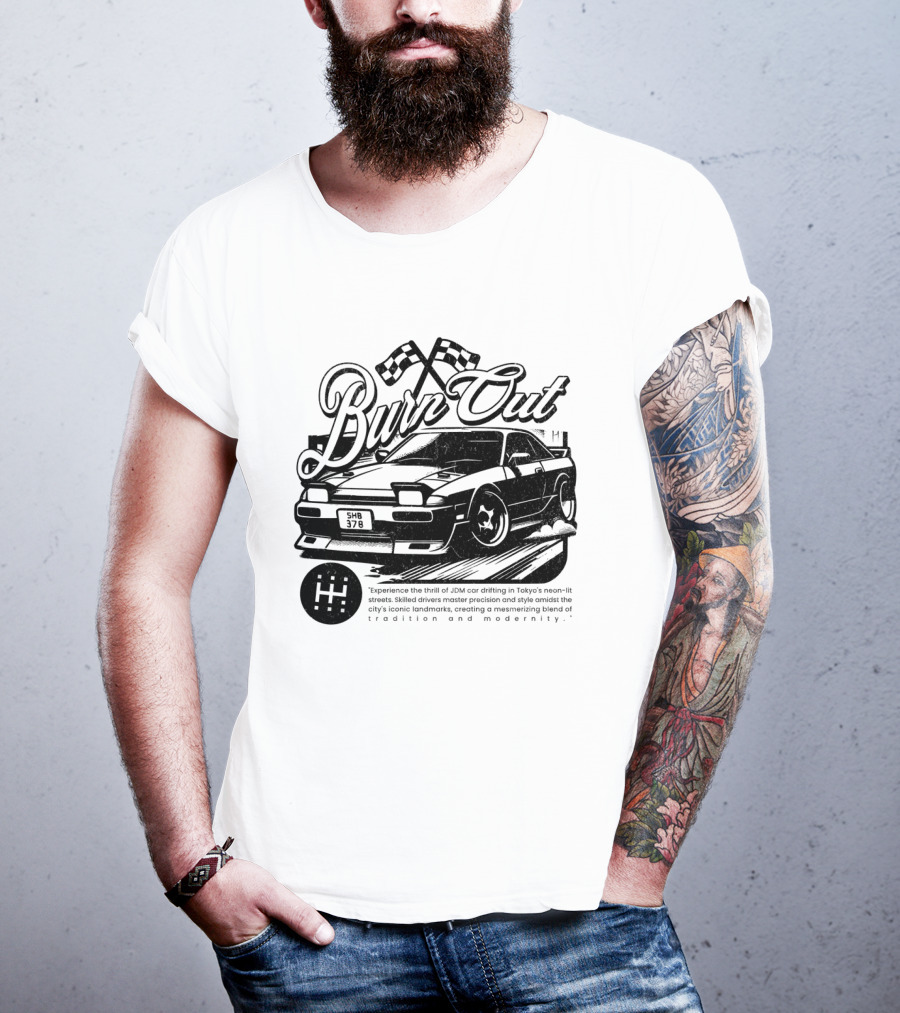 Burn Out JDM Car Drifting Tokyo Streets Tradition And Modernity T-Shirt