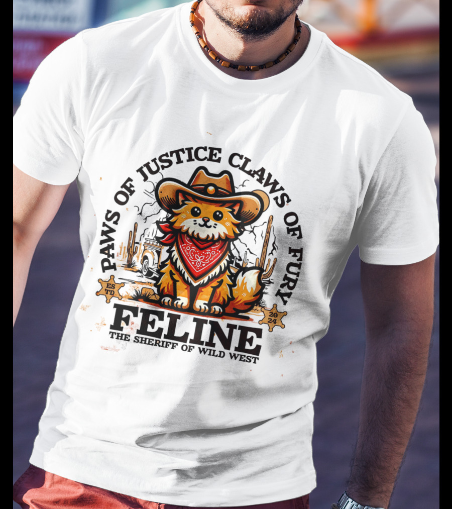 Paws Of Justice Claws Of Fury Feline The Sheriff Of Wild West T-Shirt
