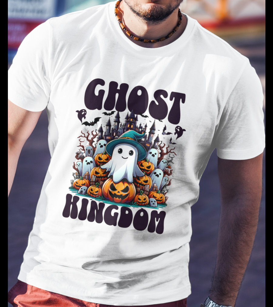 Ghost Kingdom Halloween Ghosts And Pumpkins Witches Hat Haunted Castle T-Shirt