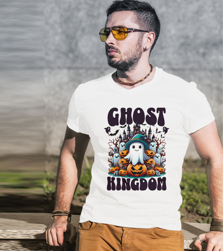 Ghost Kingdom Halloween Ghosts And Pumpkins Witches Hat Haunted Castle T-Shirt