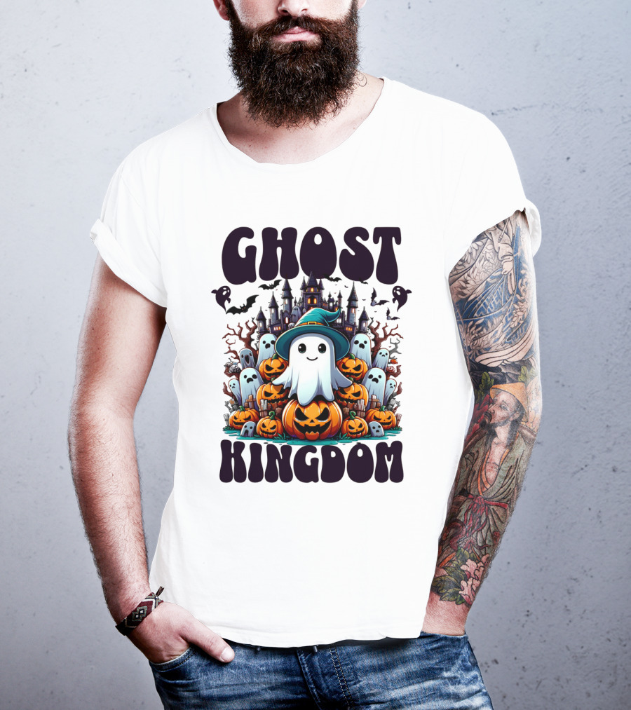 Ghost Kingdom Halloween Ghosts And Pumpkins Witches Hat Haunted Castle T-Shirt