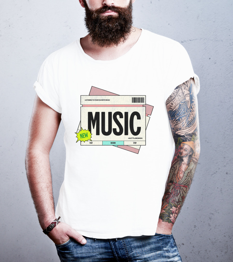 NEW MUSIC LISTENING TO YOUR FAVORITE MUSIC PLAY RECORD STOP KITTLDESIGN T-Shirt