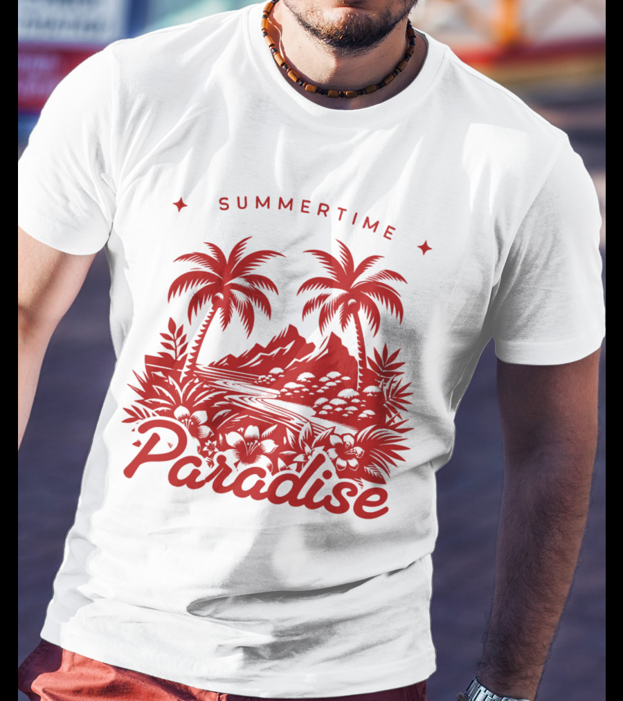 Summertime Paradise Palm Trees And Mountains Landscape T-Shirt