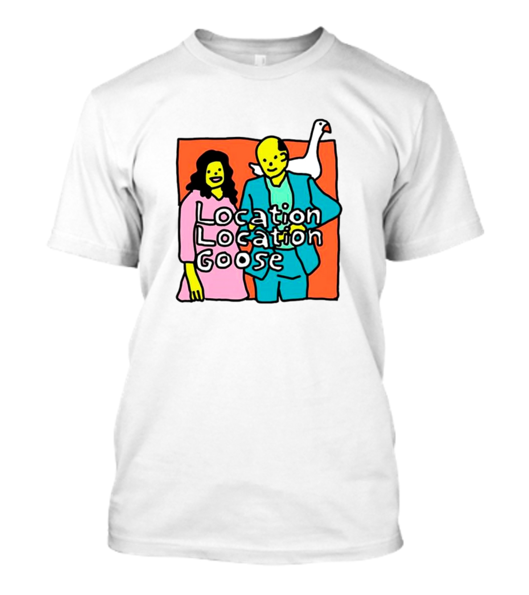 Location Location Goose Couple Cartoon Goose On Shoulder T-Shirt